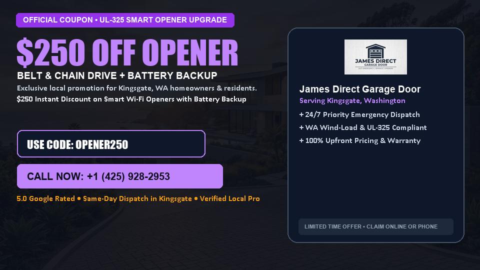 James Direct Garage Door $250 OFF Premium LiftMaster Opener Installation in Kingsgate, WA
