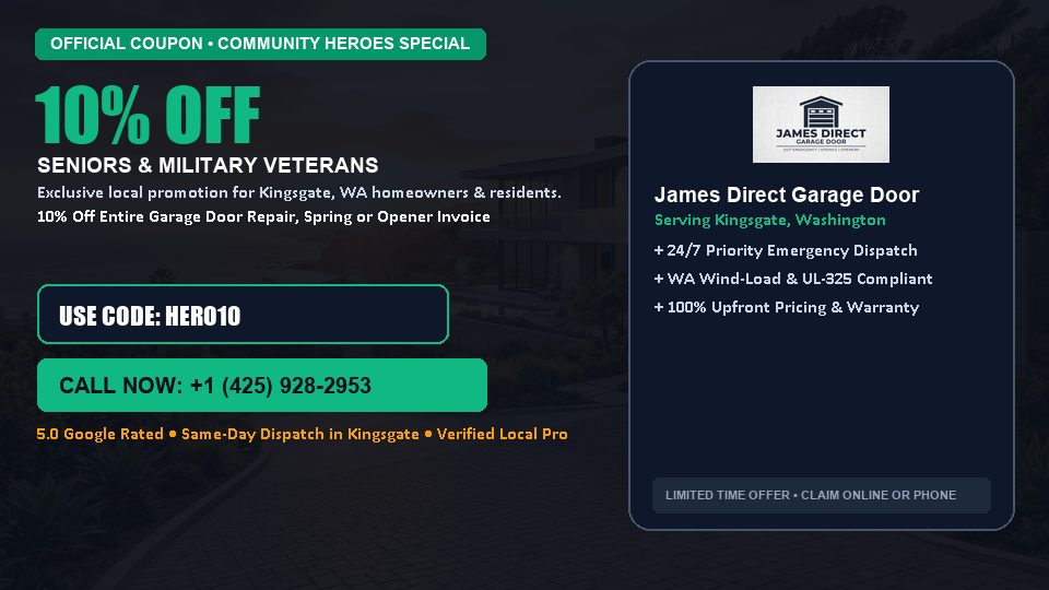 James Direct Garage Door 10% OFF Seniors & Military Veterans in Kingsgate, WA